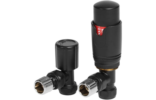 Round Thermostatic Matt Black Radiator Valves